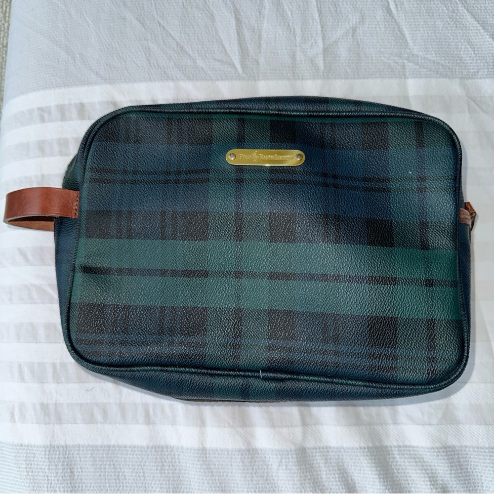 Polo Ralph Lauren Vintage Green Tartan Plaid Toiletry Accessory Bag
